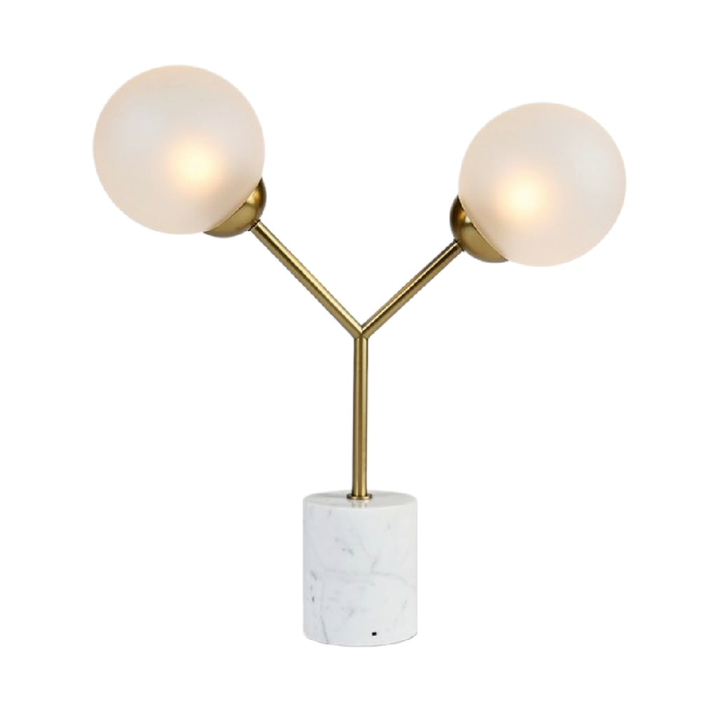 **Lampe de table à deux globes en verre opale et base en marbre**