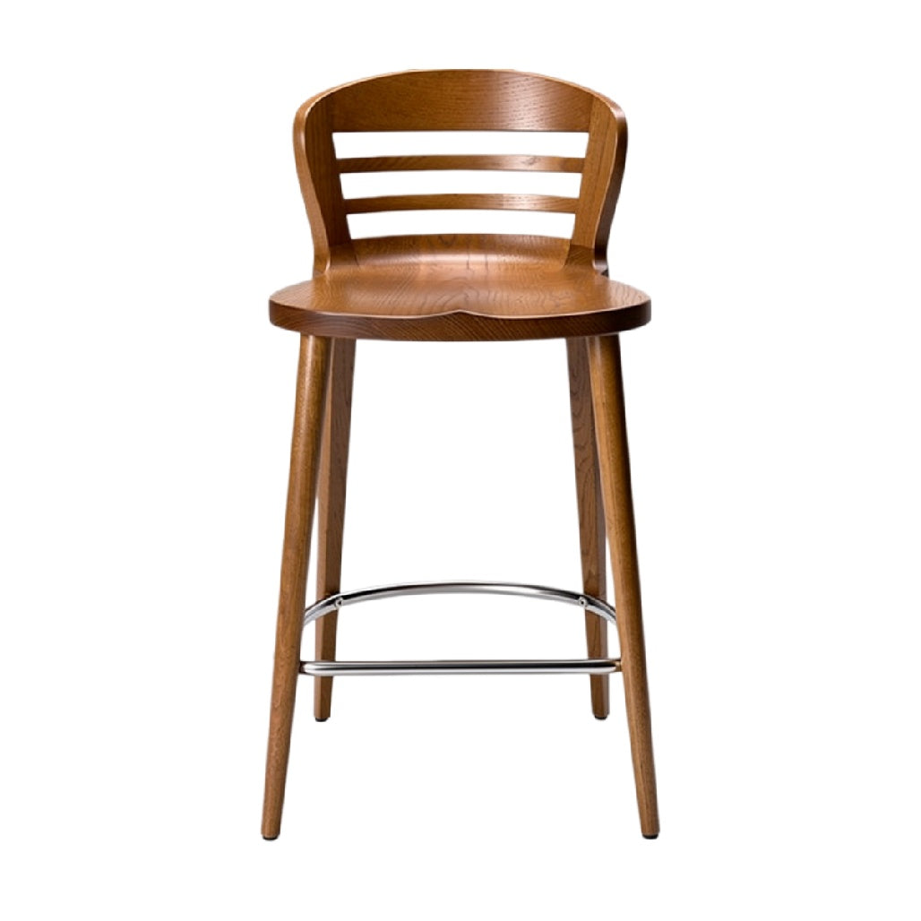 "Tabouret de Bar en Bois Avec Dossier et Repose-Pieds en Acier"